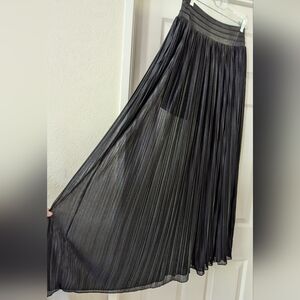 Black Sparkly Long Double Zero Pleated Skirt Size Medium With Short Lined Skirt